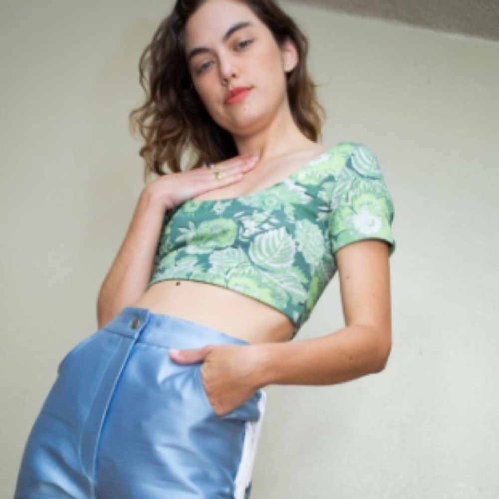 Green Floral Crop Top